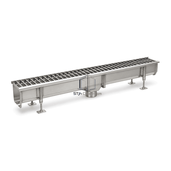 Side profile of the stainless trench drain showing reinforced edges and depth