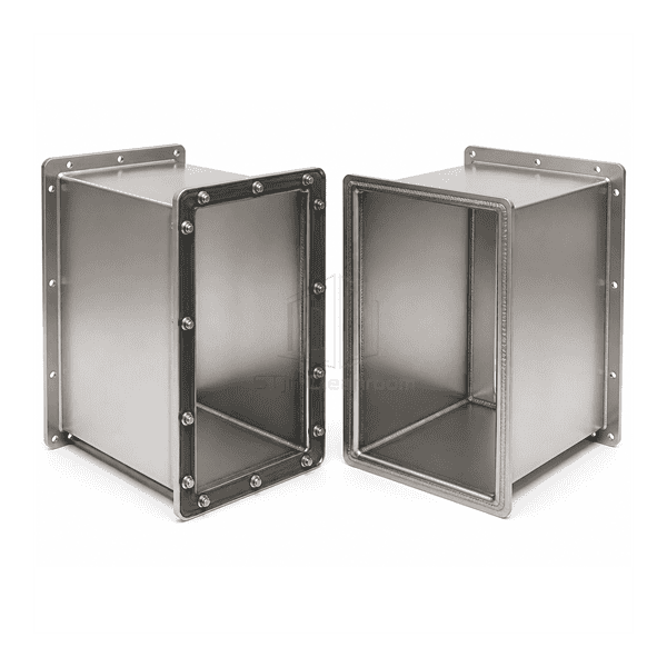 Close view of passivated weld and gasketed stainless duct flange
