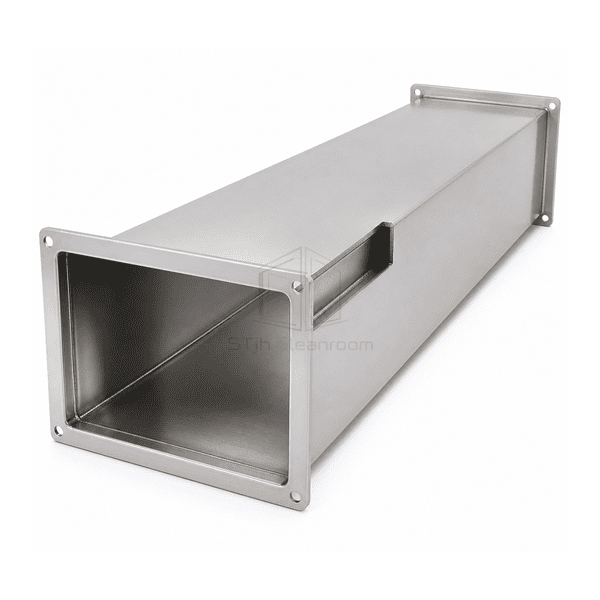 Side view showing smooth TIG-welded stainless duct seam
