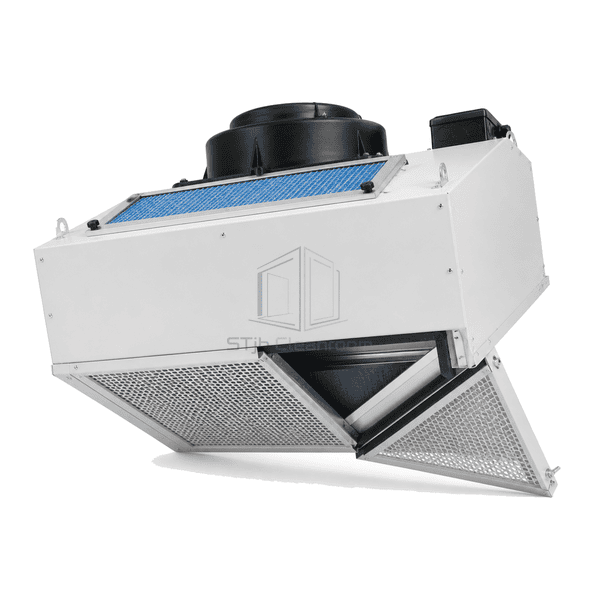 Complete standard FFU with exposed ceiling-grid flange, perimeter gasket and filter seal