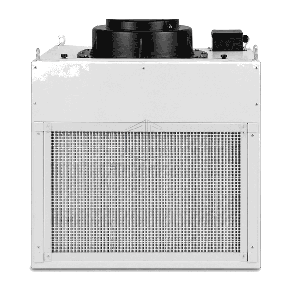 Upright front view of the complete standard FFU downstream diffuser and top fan assembly