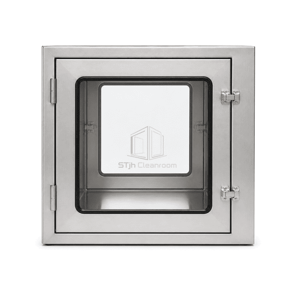 Front elevation of the static pass box with glazed interlocked door