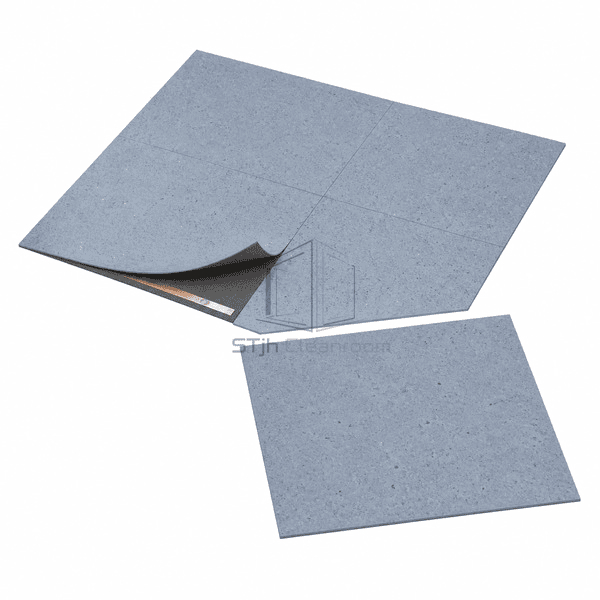 Static-dissipative flooring sample showing copper grounding strip beneath lifted tile