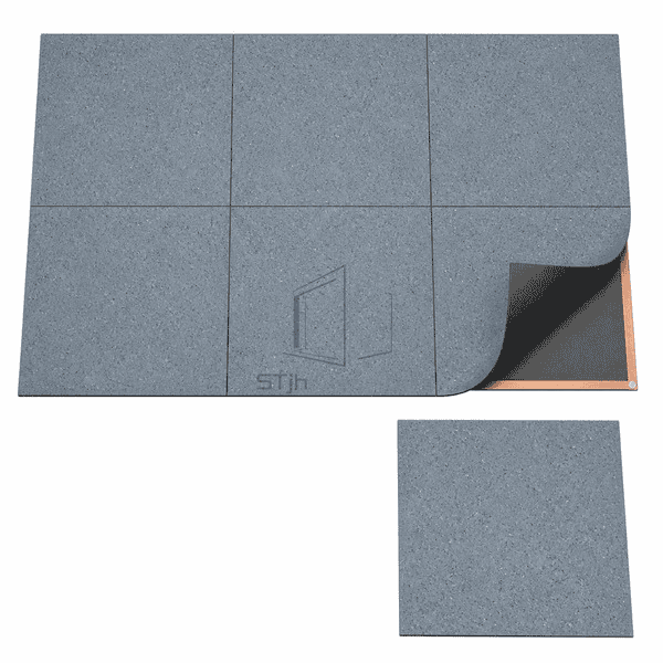 Overhead view of static-dissipative vinyl tile layout and grounding layer