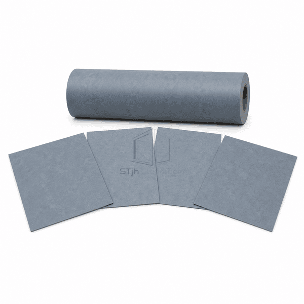 Static-dissipative PVC roll displayed with four matching floor tiles