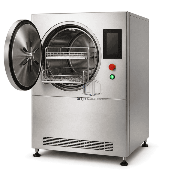 Steam autoclave open chamber and loading rack
