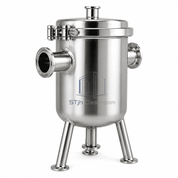 Steam separator low oblique view emphasizing the sanitary clamp cover and hygienic process connections
