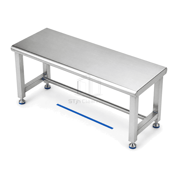 Elevated view of step-over bench sanitary solid top and welded corners