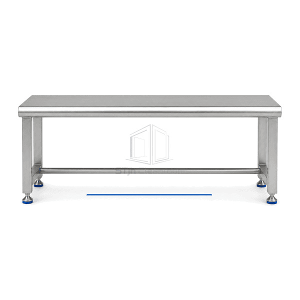 Front view of narrow cleanroom crossover boundary bench