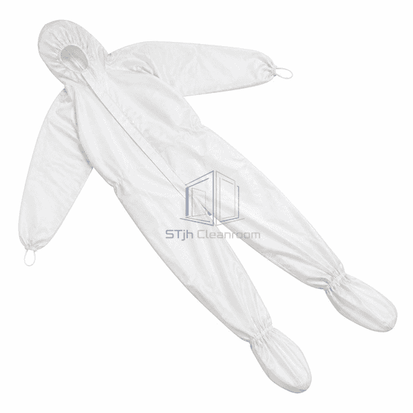 Sterile cleanroom garment laid flat showing complete construction