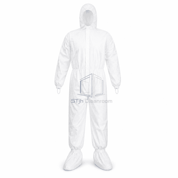 Sterile cleanroom garment upright front view with covered zipper