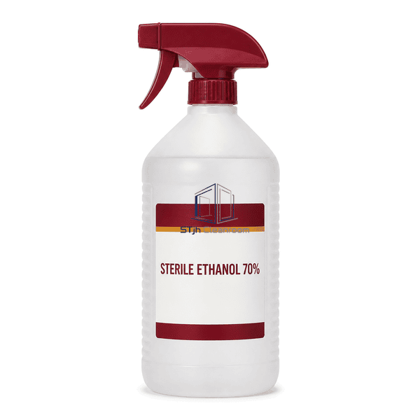 Sterile 70% ethanol spray bottle straight front label view