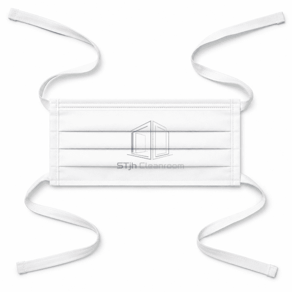 Sterile white face mask laid flat with all four ties visible