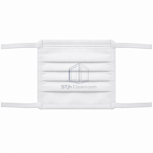Sterile white face mask front view showing pleated body and tie attachments