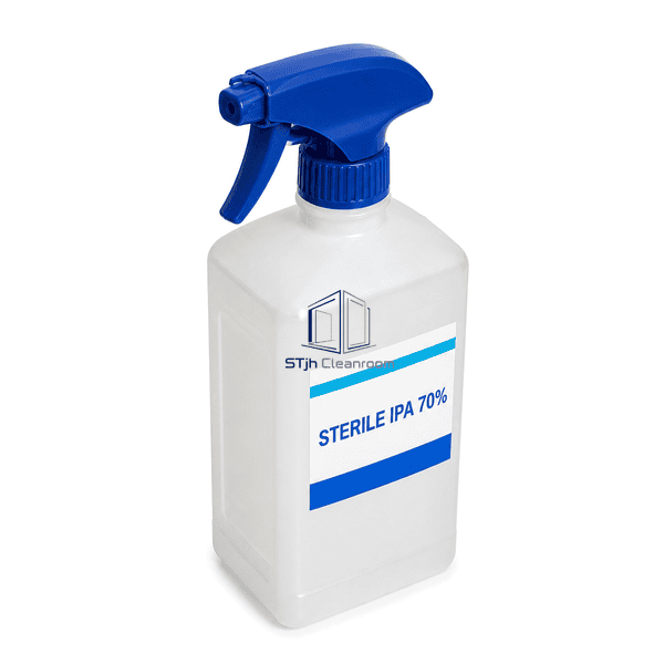 Sterile IPA Solution bottle elevated view of shoulder and spray closure