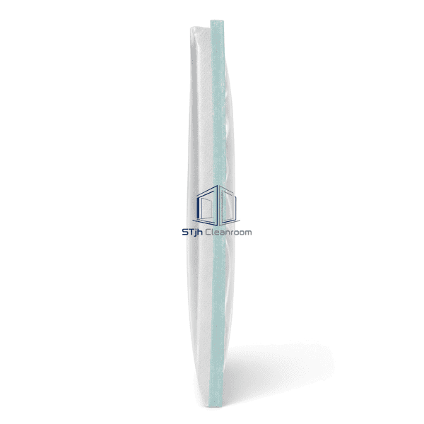 Side profile showing porous white web and clear film seal layers