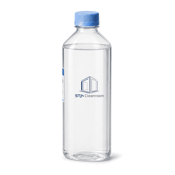Sterile purified water bottle rear panel and transparent molded base view