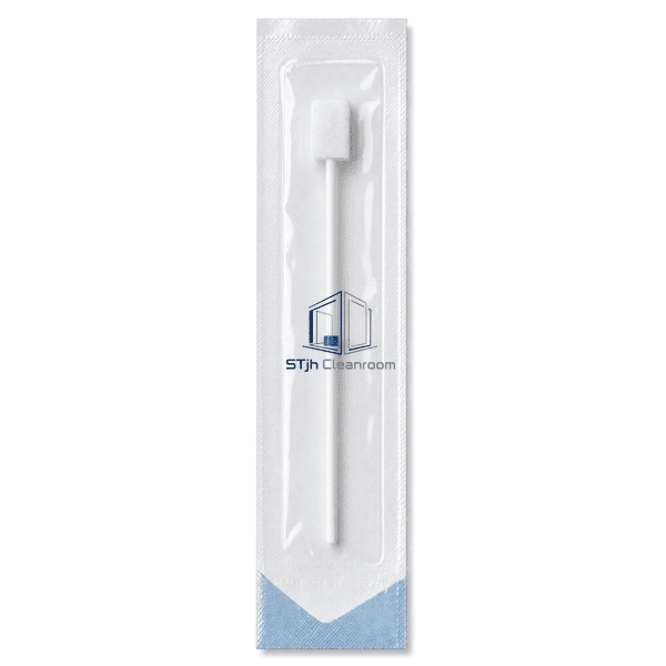 Upright front view of the sealed polyester sampling swab