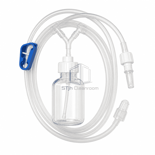 Coiled translucent sampling tubing showing bottle clamp and junction components