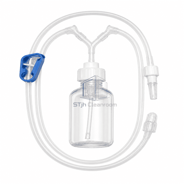 Vertical loop sterile sampling tube set with clear sample bottle and Y branch