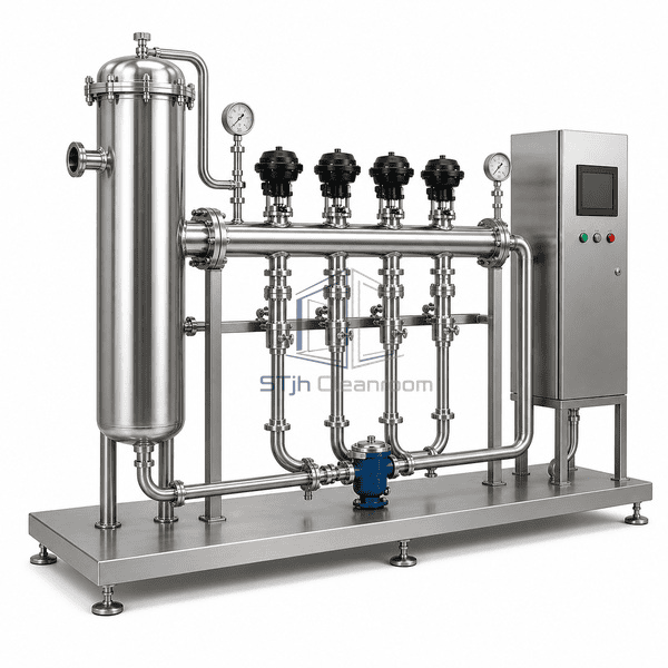 Sterilize-in-place system side view of clean-steam separator and control cabinet