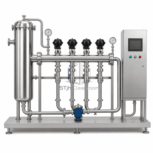 Sterilize-in-place system front view showing four automated steam branches