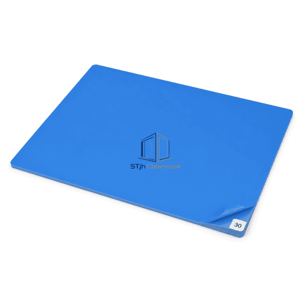 Sticky mat corner structure showing layered film and a numbered peel tab