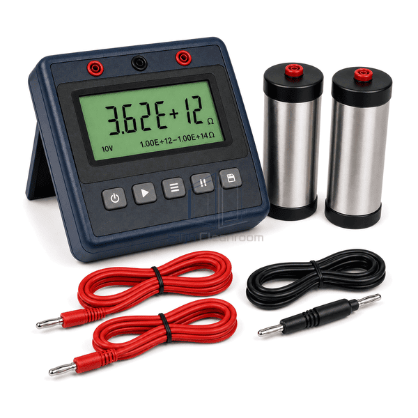 Connection view of meter terminals electrode sockets and banana plug test leads