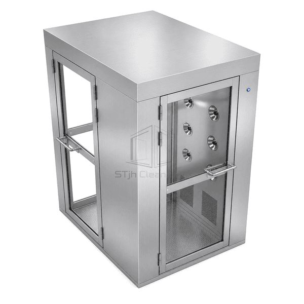 Overhead perspective of the full stainless steel air shower chamber