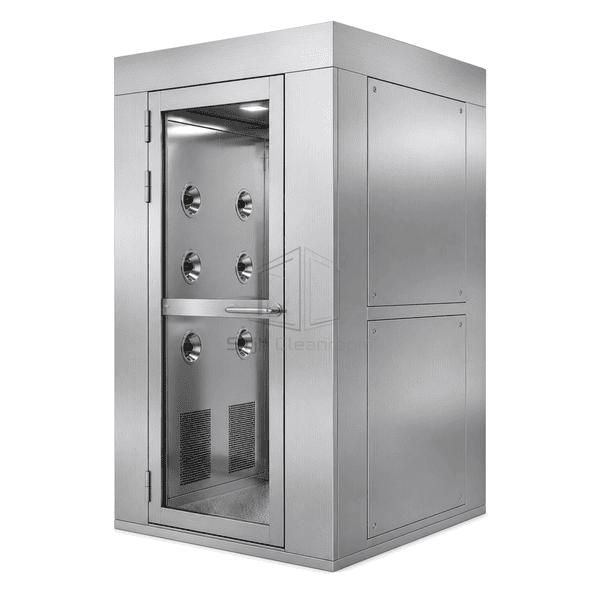 Stainless service-side view showing filter and blower access panels