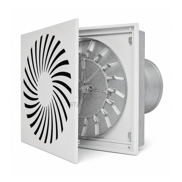 Side cutaway showing fixed swirl element and balancing plenum