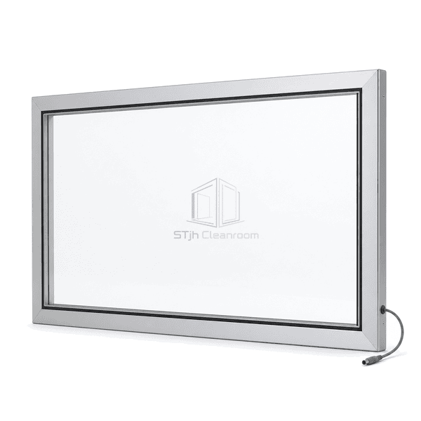 Complete switchable cleanroom window installed in a flush wall frame