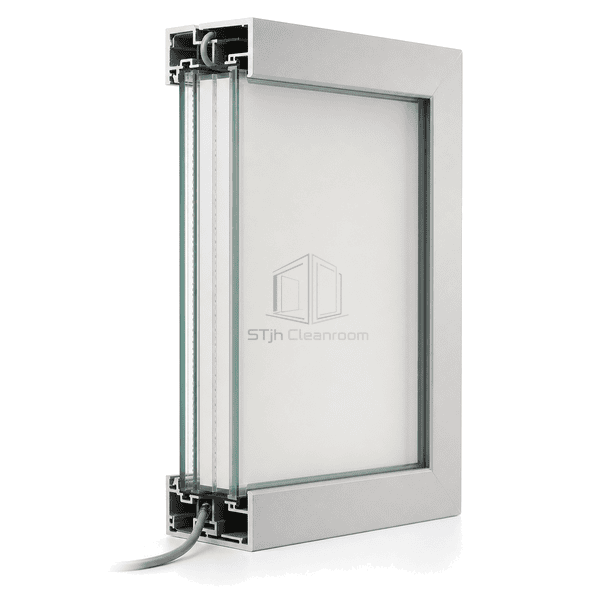 Cutaway showing laminated smart film glass layers and concealed wiring