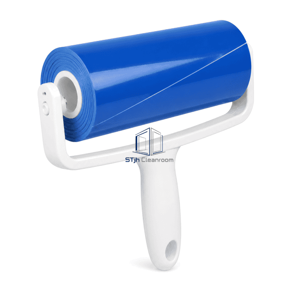 Tacky roller side view showing polyethylene core and layered film roll