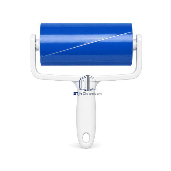 Cleanroom tacky roller shown upright with full refill width and handle