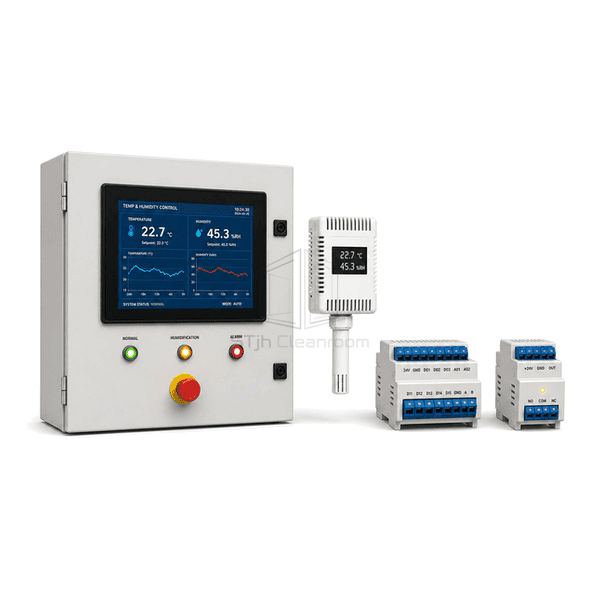 Horizontal arrangement of control panel, room transmitter and humidifier interface module