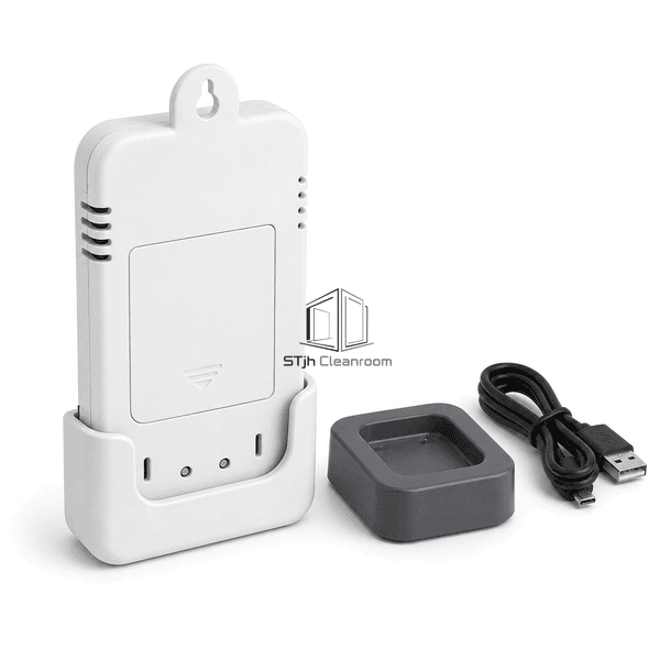 Temperature and humidity data logger battery door and docking contacts detail