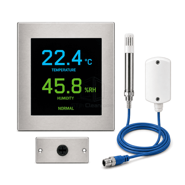 Front view of temperature and humidity display showing two large readings