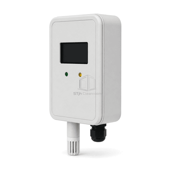 Low right-side view showing the environmental sensor enclosure depth ventilated probe and sealed cable entry