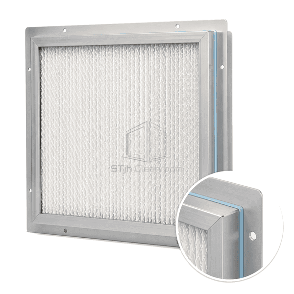 Close view of terminal ULPA filter gel trough and cleanroom ceiling knife edge