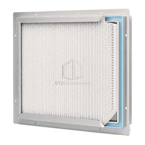 Side view showing shallow terminal frame and mini-pleat ULPA pack