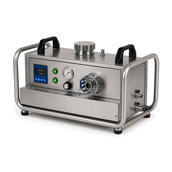 Thermal aerosol generator heated outlet and saturator detail
