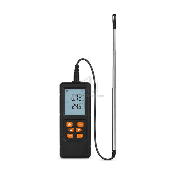 Thermal anemometer front view with display and extended hot-wire probe