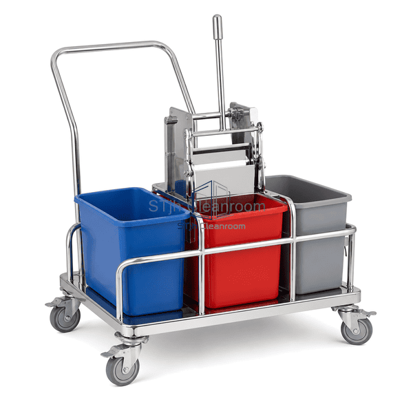 Bucket rims and waste wringer detail with complete trolley visible