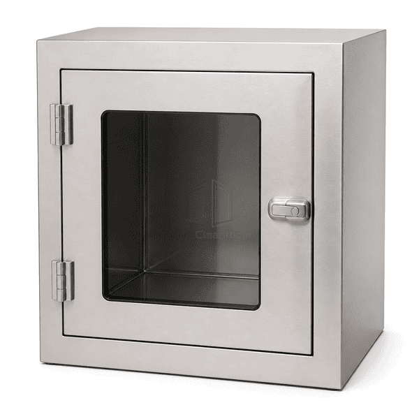 Front view of the three-door pass box showing two directional door faces
