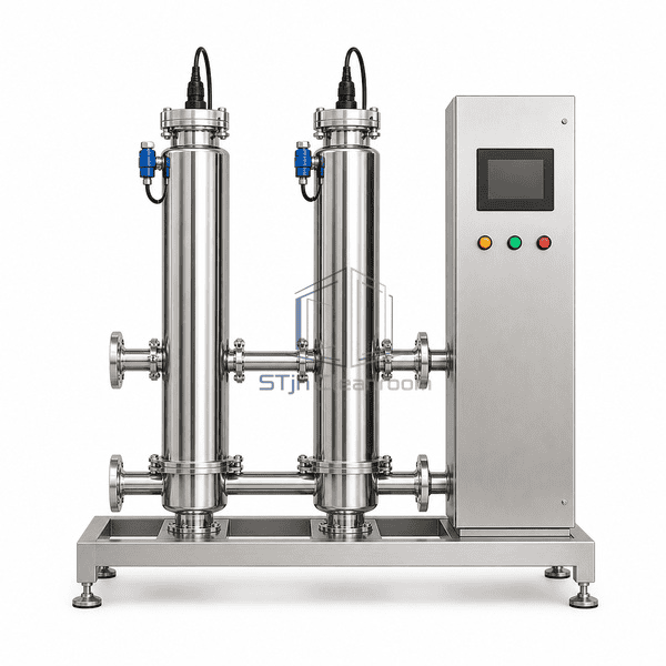 TOC reduction UV unit front view showing two monitored reactors