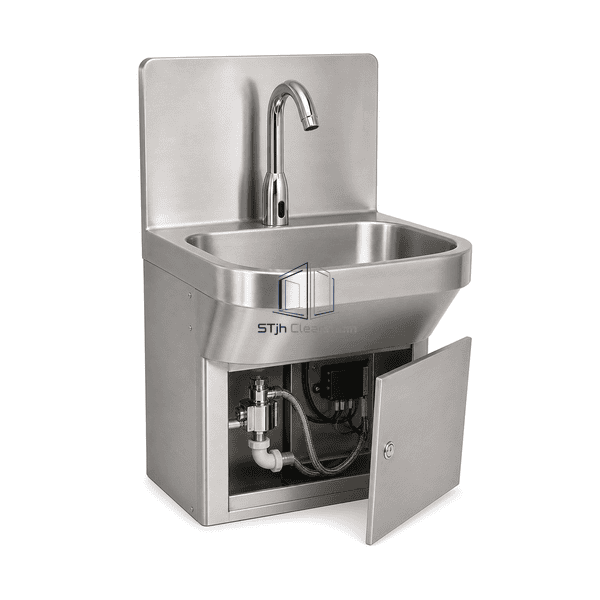 Touchless sink service connection showing controller solenoid premixer and inlet strainers
