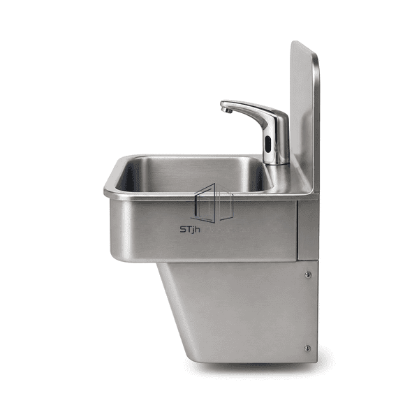 Side view showing deep bowl rear waste and infrared spout