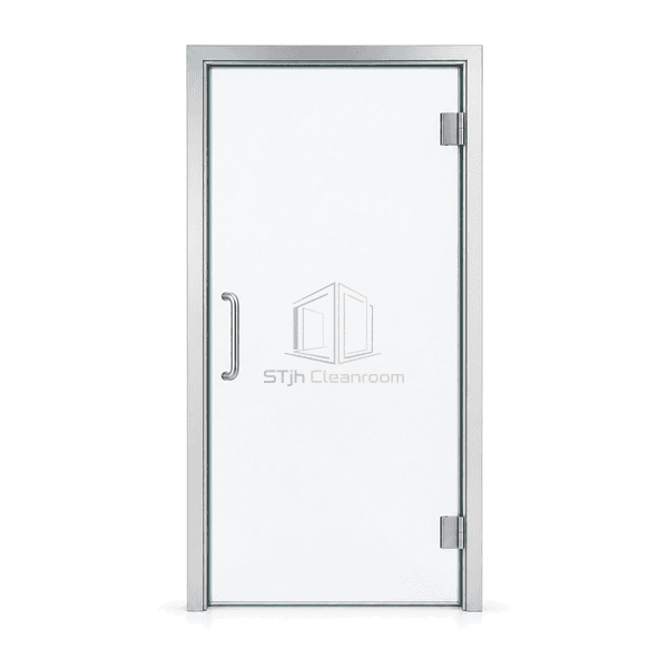 Front elevation of a transparent glass cleanroom door