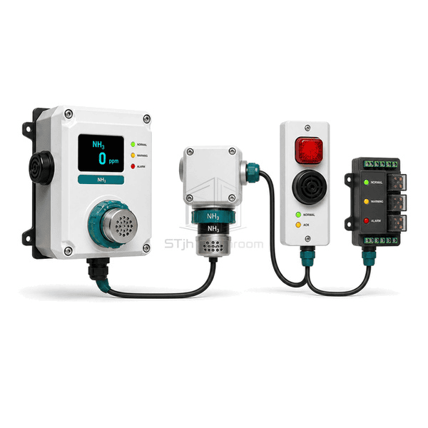 Horizontal arrangement of toxic gas transmitter, remote sensor head and alarm beacon